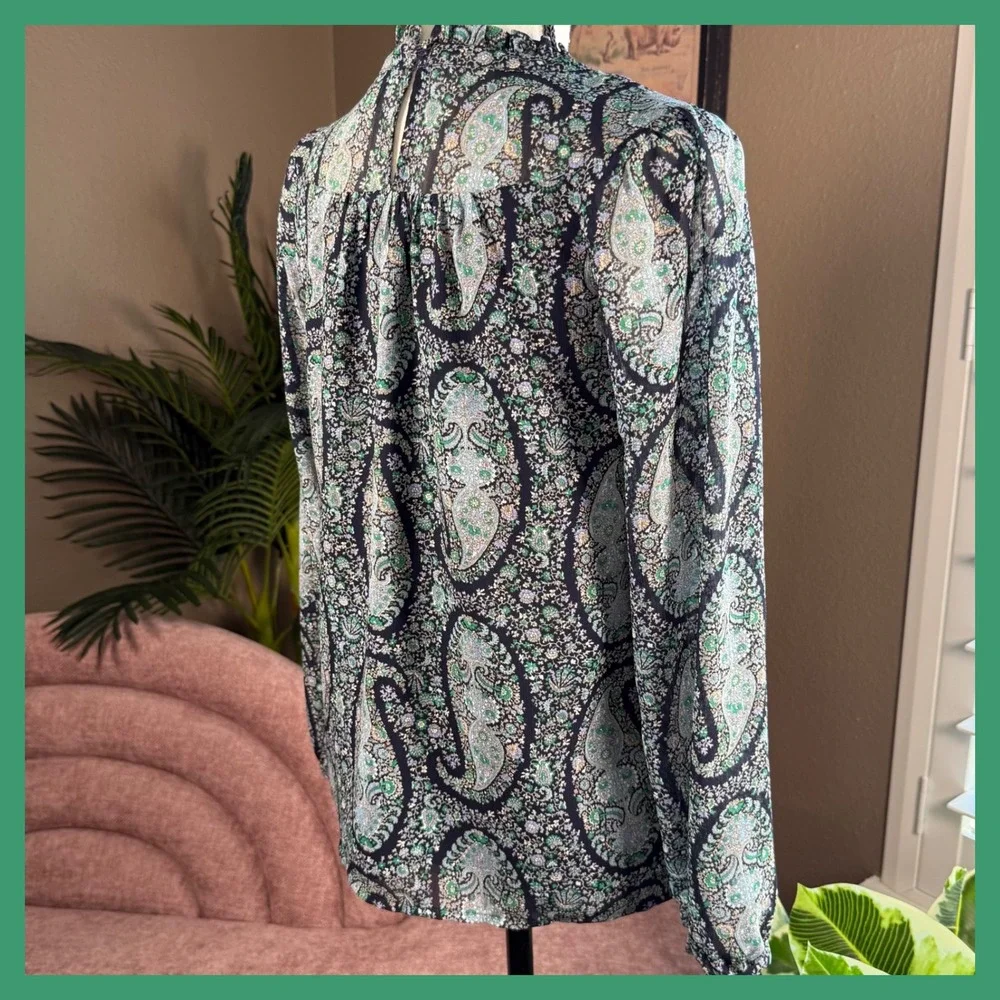 J.‎ Crew Paisley Blouse XXS Long Sleeve Mock Neck Women's Top